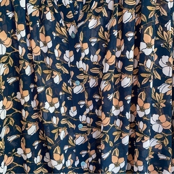 Loft Dark Floral Sheer Button High Low Blouse - Picture 4 of 6